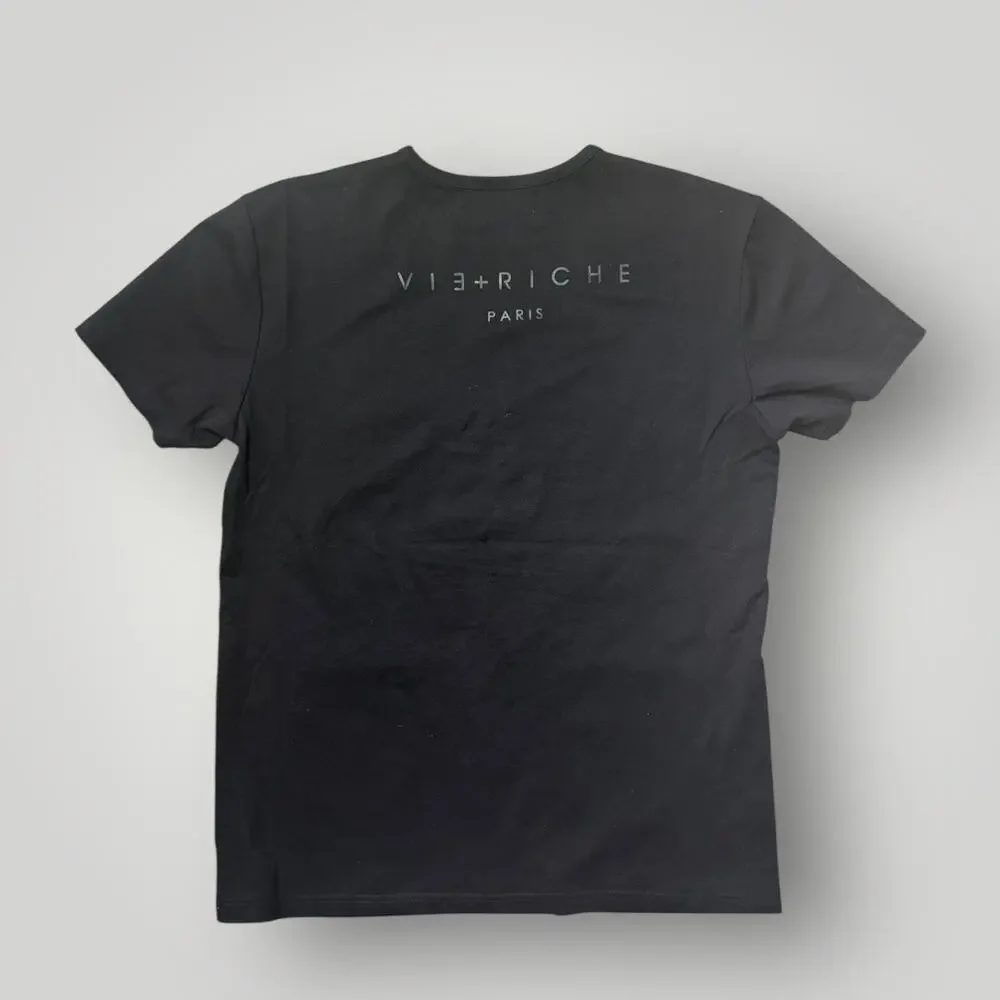 Vie+Riche Paris Graphic T-Shirt Size L Black Gold Silver Print - Picture 2 of 8